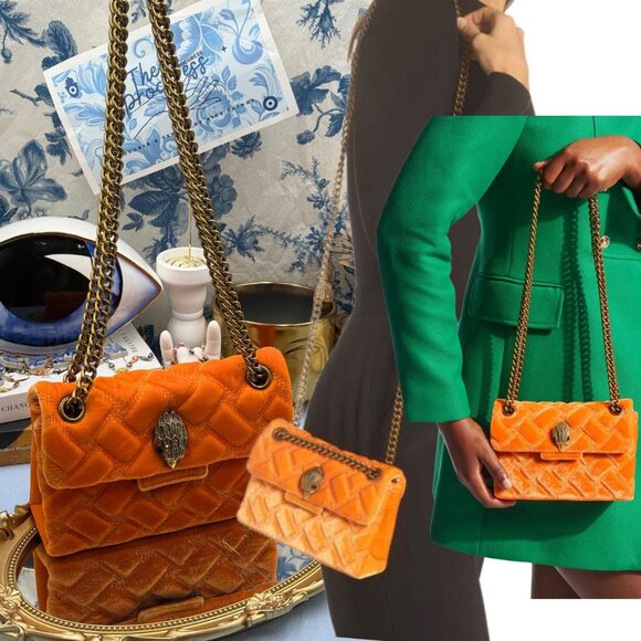 🆕 KURT GEIGER LONDON 🧿 NWOT Velvet Mini Kensington Crossbody, Bright Orange